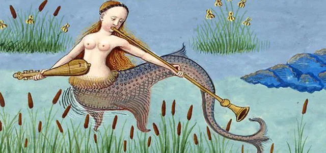 Illustrazione di una sirena mitologica con strumento musicale